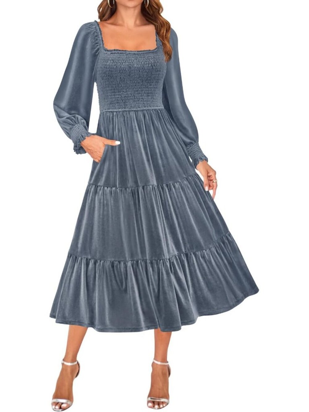 Chic Velvet Long Sleeve Midi Dress for Cocktail Parties & Special Occasions